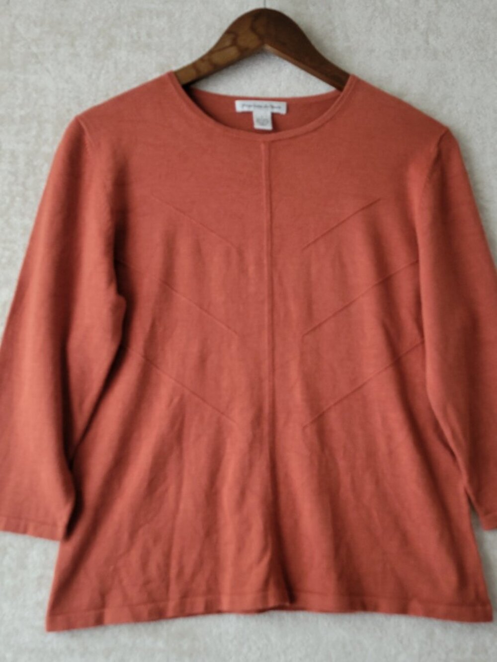 Preston & York Silk Blend Knit Sweater Large Orange Chevron Stitched Pullover